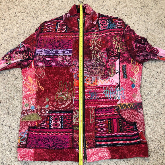 Spa by Chico's Jacket Womens 2 Large Full Zip Art To Wear Abstract Pink Colorful - Picture 12 of 12